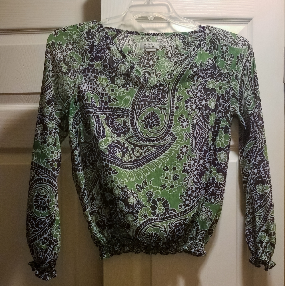 Liz Claiborne Green and Navy Top